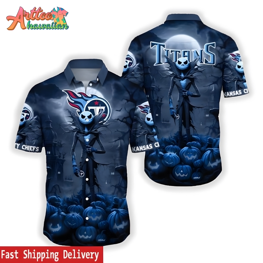 NFL Team Tennessee Titans Jack Skellington Halloween Hawaiian Shirt Style Summer Sport Hawaiian Shirt