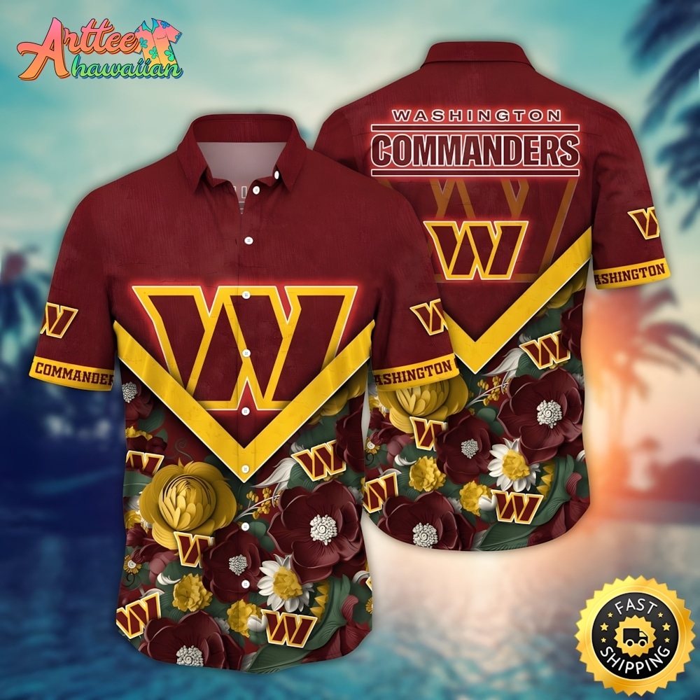 NFL Team Washington Commanders Flower Summer Hawaiian Shirt Style Summer Sport Hawaiian Shirt