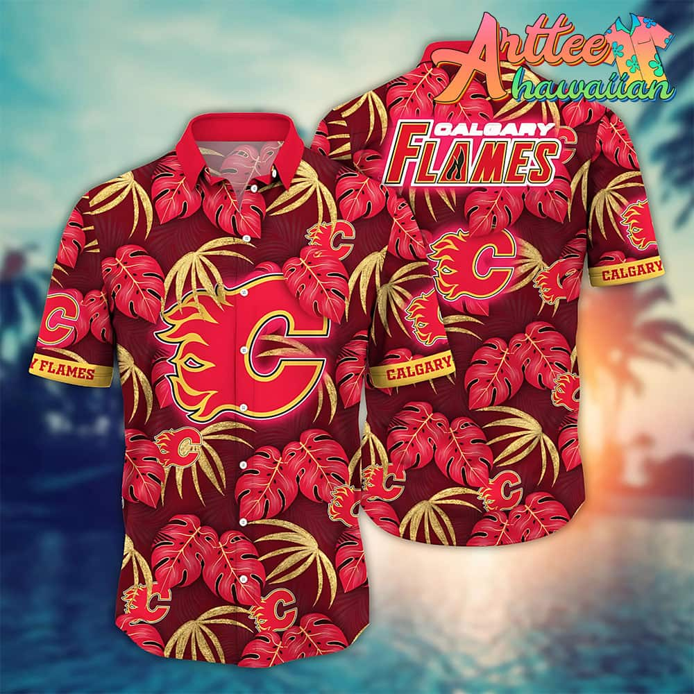 Nhl Calgary Flames Hawaiian Shirt Leaf Gift For Fans Football Lover