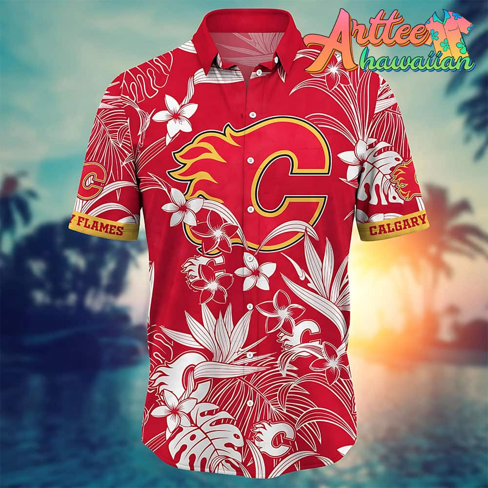 Nhl Calgary Flames Hawaiian Shirt Tropical Flower Gift For Fans Football Lover