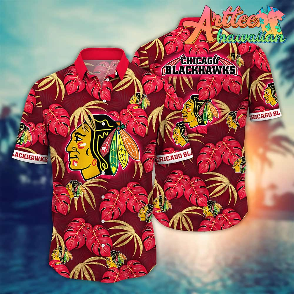 Nhl Chicago Blackhawks Hawaiian Shirt Leaf Gift For Fans Football Lover