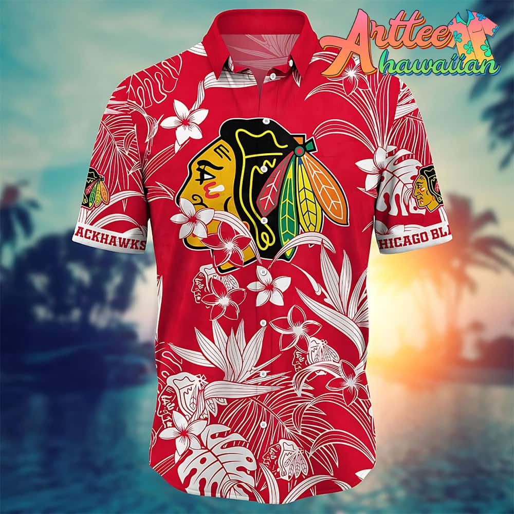 Nhl Chicago Blackhawks Hawaiian Shirt Tropical Flower Gift For Fans Football Lover