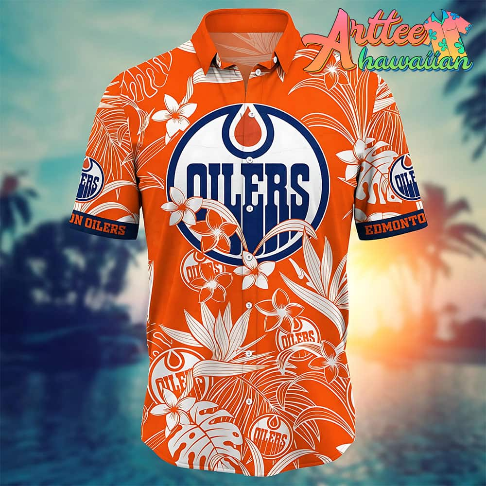 Nhl Edmonton Oilers Hawaiian Shirt Tropical Flower Gift For Fans Football Lover