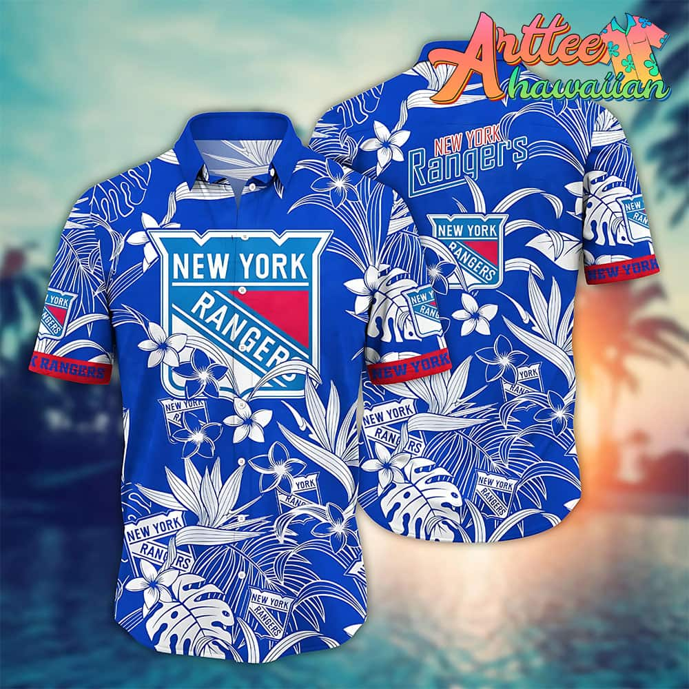 Nhl New York Rangers Hawaiian Shirt Tropical Flower Gift For Fans Football Lover